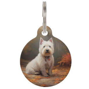 West Highland White Terrier in herfstbladeren val Huisdierpenning
