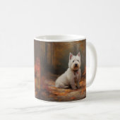 West Highland White Terrier in herfstbladeren val Koffiemok (Voorkant rechts)