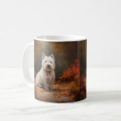West Highland White Terrier in herfstbladeren val Koffiemok (Voorkant links)