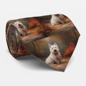 West Highland White Terrier in herfstbladeren val Stropdas (Opgerold)