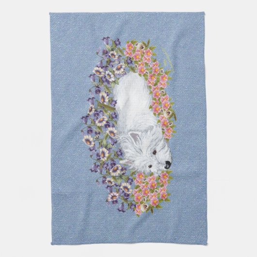 West Highland White Terrier in rust Theedoek (Verticaal)