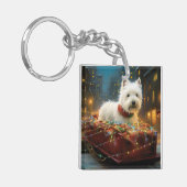 West Highland White Terrier Kerst Festiviteit Sleutelhanger (Voorkant Links)
