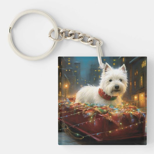 West Highland White Terrier Kerst Festiviteit Sleutelhanger (Voorkant)