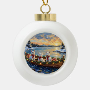 West Highland White Terrier Kerstboot Vakantie Keramische Bal Ornament