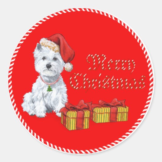 West Highland White Terrier-kerstcadeautjes Ronde Sticker (Voorkant)