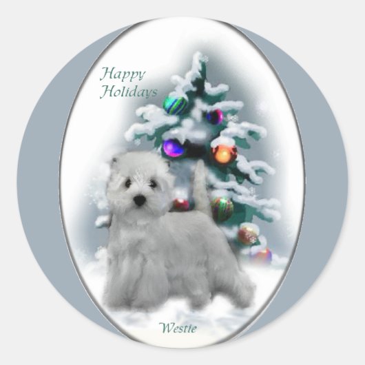 West Highland White Terrier-kerstcadeautjes Ronde Sticker (Voorkant)