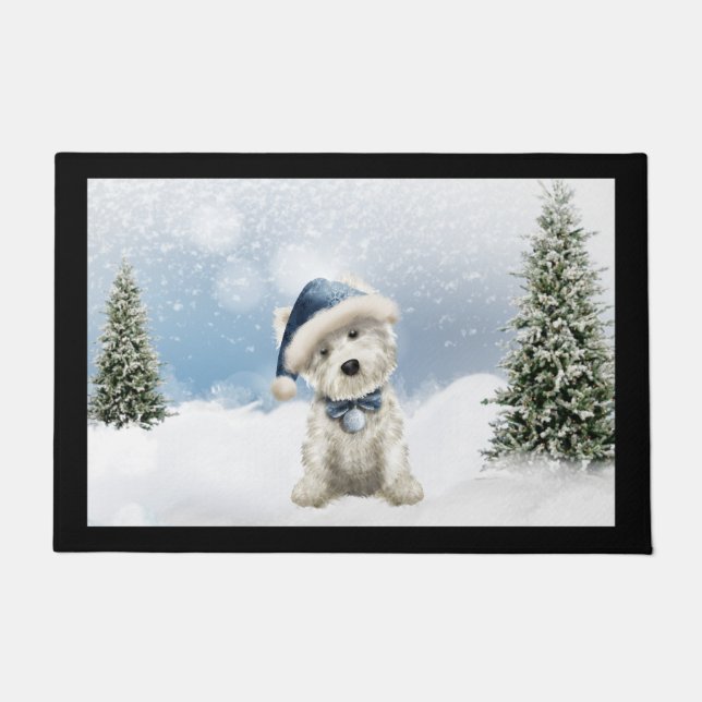 West Highland White Terrier Kerstdoormat Deurmat (Voorkant)