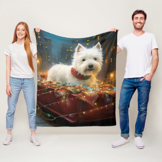 West Highland White Terrier Kerstfeest Fleece Deken (In situ)