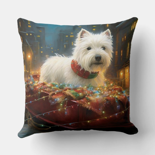 West Highland White Terrier Kerstfeest Kussen (Achterkant)