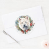West Highland White Terrier Kerstkrans Ronde Sticker (Envelop)