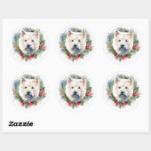 West Highland White Terrier Kerstkrans Ronde Sticker (Vel)