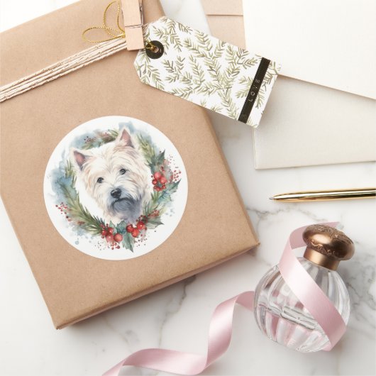 West Highland White Terrier Kerstkrans Ronde Sticker (Geschenken)