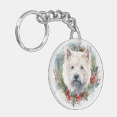 West Highland White Terrier Kerstkrans Sleutelhanger (Voorkant Links)