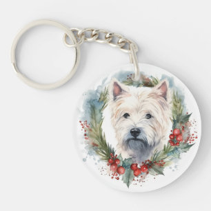 West Highland White Terrier Kerstkrans Sleutelhanger