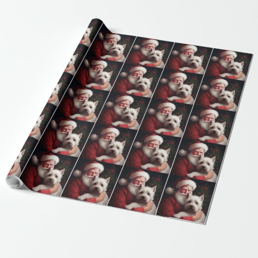 West Highland White Terrier Kerstman Kerstmis Cadeaupapier (Uitgerold)