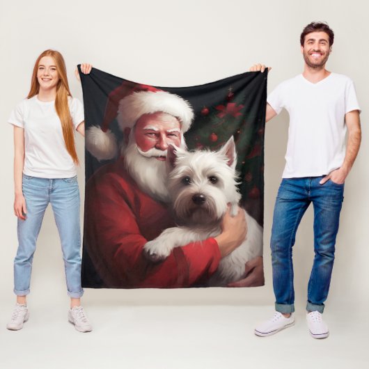 West Highland White Terrier Kerstman Kerstmis Fleece Deken (In situ)