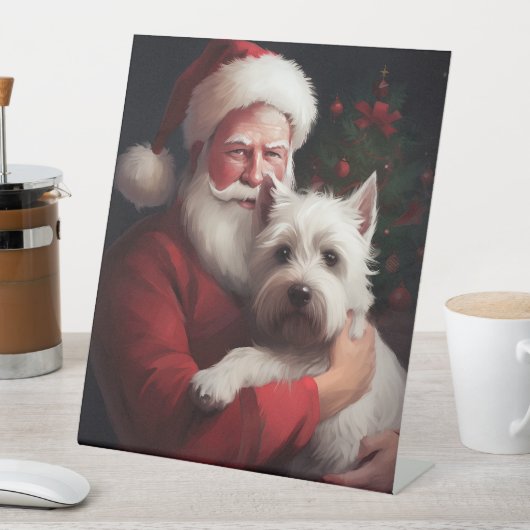 West Highland White Terrier Kerstman Kerstmis Reclamebord Met Voetstuk (Insitu)