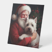 West Highland White Terrier Kerstman Kerstmis Reclamebord Met Voetstuk (Voorkant)