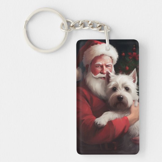 West Highland White Terrier Kerstman Kerstmis Sleutelhanger (Voorkant)