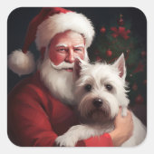 West Highland White Terrier Kerstman Kerstmis Vierkante Sticker (Voorkant)