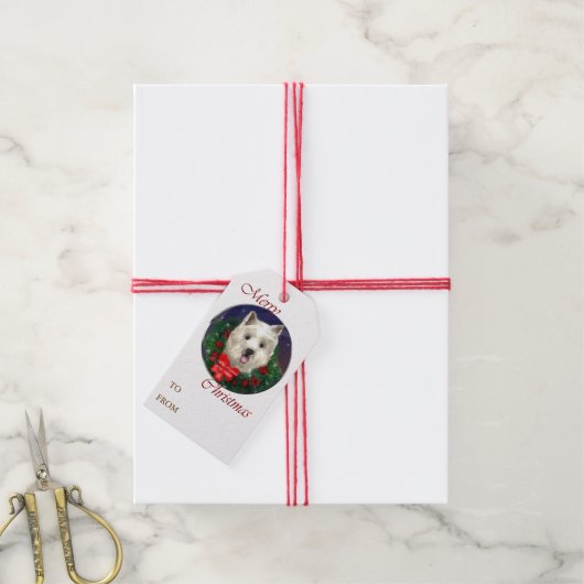 West Highland White Terrier Kerstmis Cadeaulabel (Met Touw)