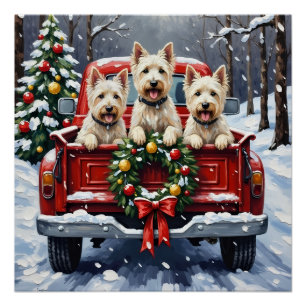 West Highland White Terrier Kerstmis Rode Truck Perfect Poster