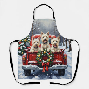 West Highland White Terrier Kerstmis Rode Truck Schort
