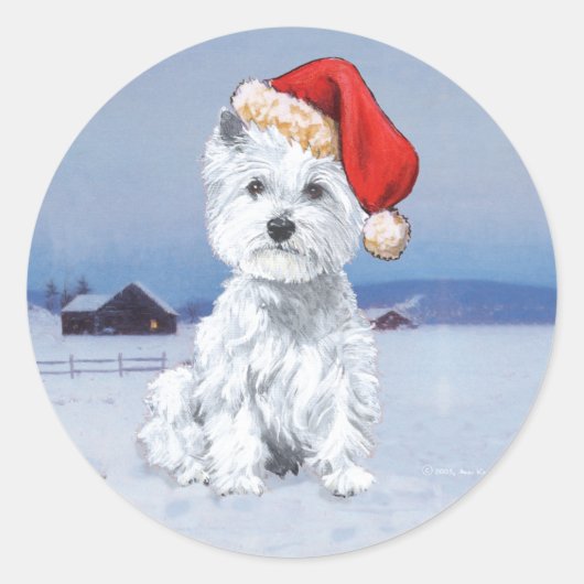 West Highland White Terrier Kerstmis Ronde Sticker (Voorkant)