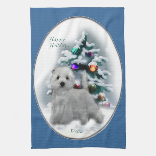 West Highland White Terrier Kerstmis Theedoek (Verticaal)