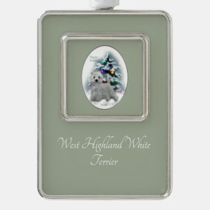 West Highland White Terrier Kerstmis Verzilverd Omlijst Ornament