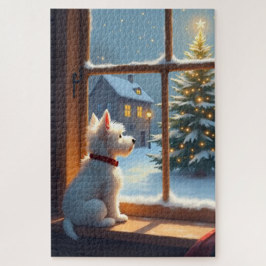 West Highland White Terrier Kerstmorgen Uitzicht Legpuzzel (Verticaal)