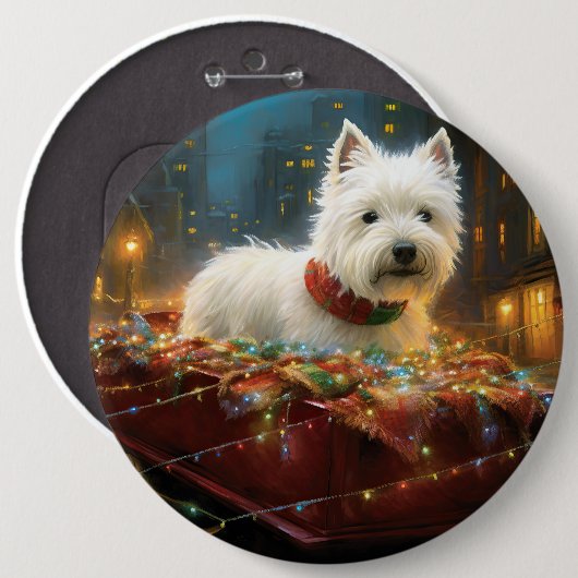West Highland White Terrier Kerstviering Ronde Button 6,0 Cm (Voorkant /achterkant)