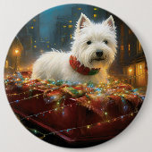 West Highland White Terrier Kerstviering Ronde Button 6,0 Cm (Voorkant)
