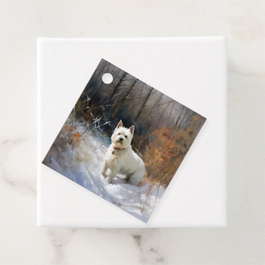 West Highland White Terrier laat het sneeuwen Kers Bedankjes Labels (In situ)