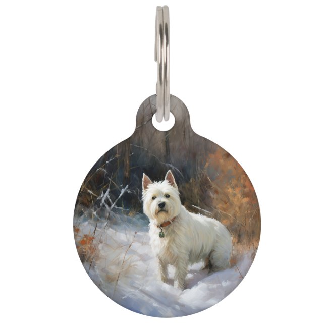West Highland White Terrier laat het sneeuwen Kers Huisdierpenning (Voorkant)