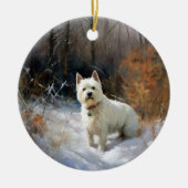 West Highland White Terrier laat het sneeuwen Kers Keramisch Ornament (Voorkant)