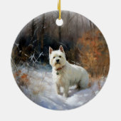 West Highland White Terrier laat het sneeuwen Kers Keramisch Ornament (Achterkant)