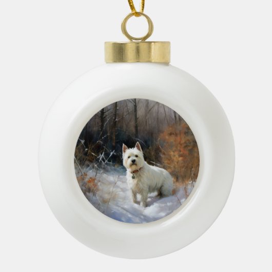 West Highland White Terrier laat het sneeuwen Kers Keramische Bal Ornament (Voorkant)