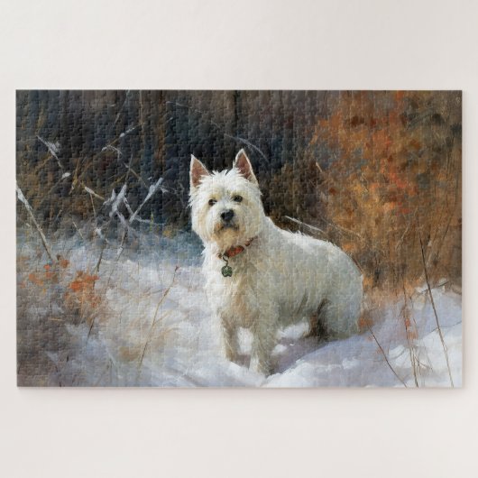 West Highland White Terrier laat het sneeuwen Kers Legpuzzel (Horizontaal)