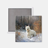 West Highland White Terrier Laat het Sneeuwen Kers Magneet (Voorkant / Achterkant)