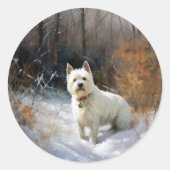West Highland White Terrier laat het sneeuwen Kers Ronde Sticker (Voorkant)