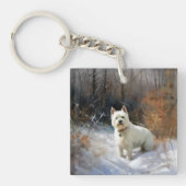 West Highland White Terrier laat het sneeuwen Kers Sleutelhanger (Voorkant)