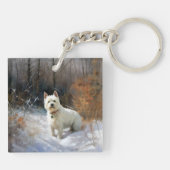 West Highland White Terrier laat het sneeuwen Kers Sleutelhanger (Achterkant)