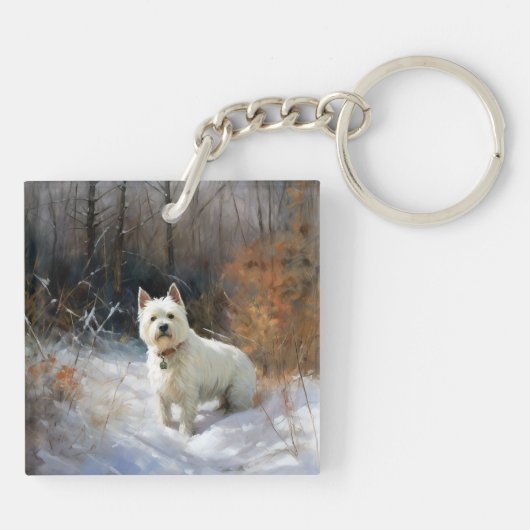 West Highland White Terrier laat het sneeuwen Kers Sleutelhanger (Achterkant)