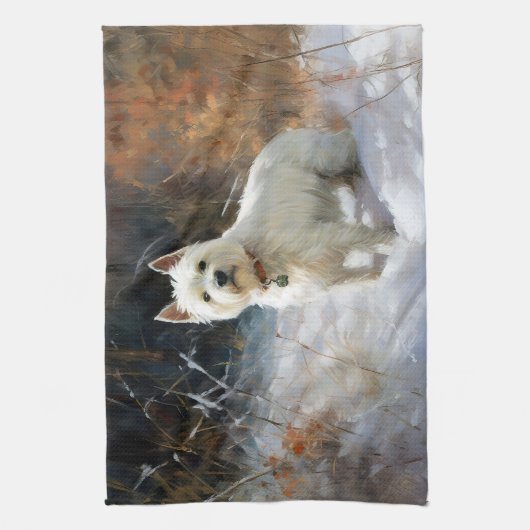 West Highland White Terrier laat het sneeuwen Kers Theedoek (Verticaal)
