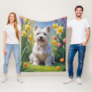 West Highland White Terrier Lente Bloemen Fleece Deken