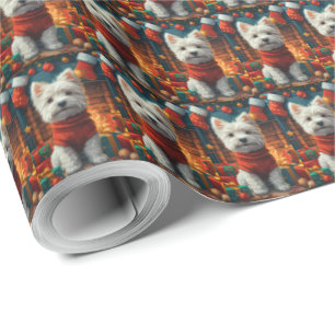 West Highland White Terrier met kerstcadeaus Cadeaupapier