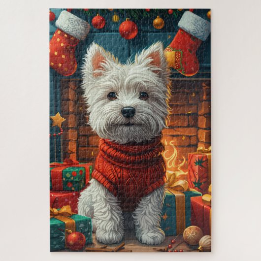 West Highland White Terrier met kerstcadeaus Legpuzzel (Verticaal)