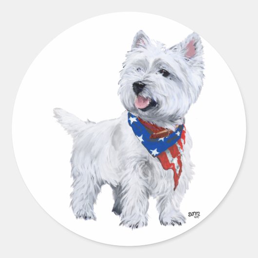 West Highland White Terrier Patriotic Ronde Sticker (Voorkant)