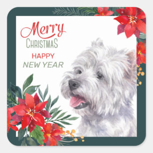 West Highland White Terrier Poinsettia Border Vierkante Sticker